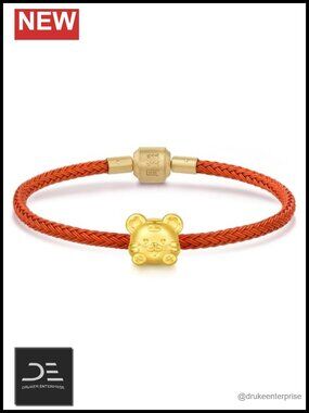 24K Gold Chinese Zodiac Tiger Charm Bracelet Unisex 17cm